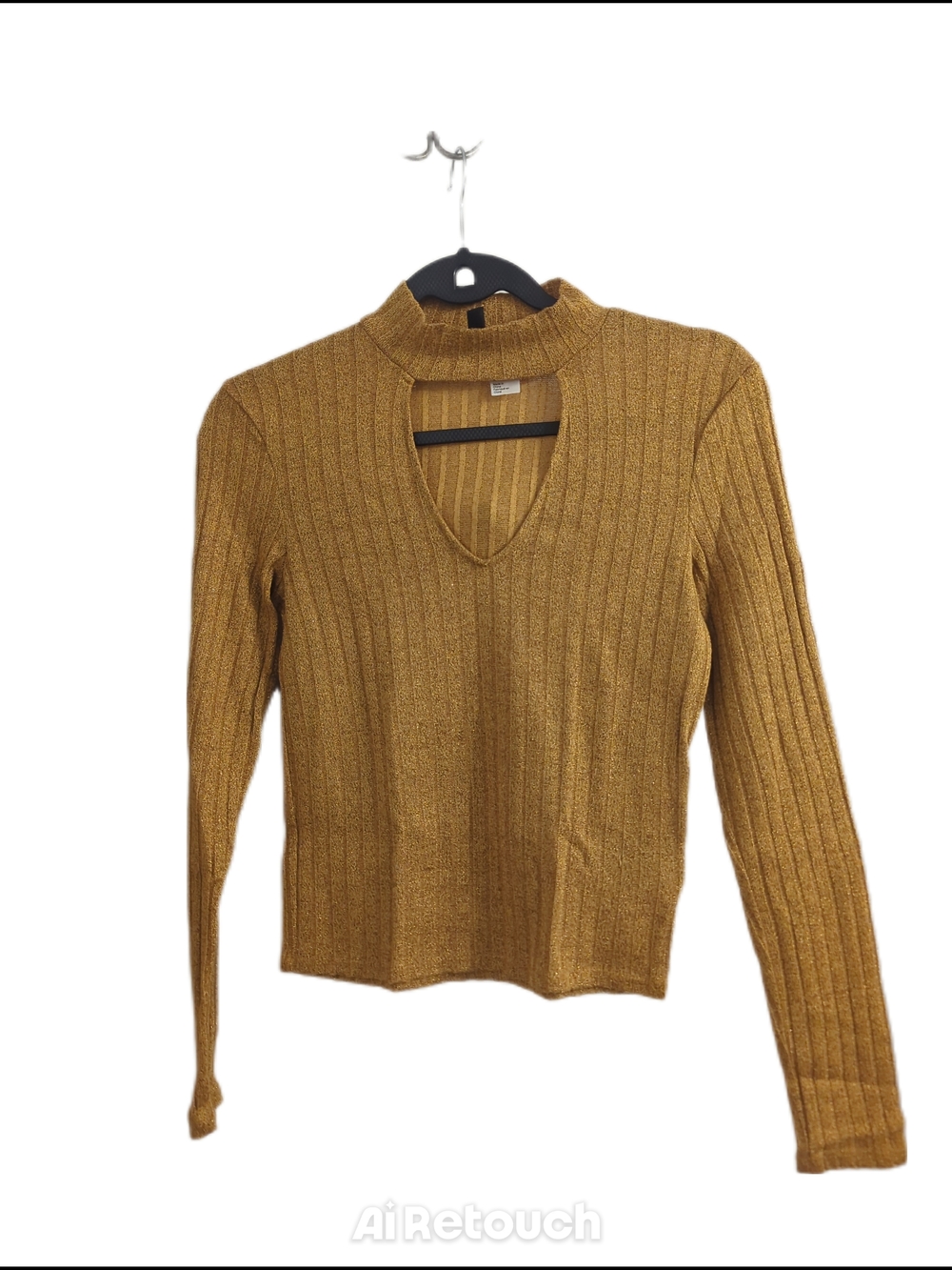 H&M Mustard Gold Ribbed Long Sleeve Mock Neck Top